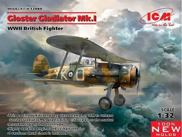 ICM 32040Gloster Gladiator Mk.I, WWII British Fighter (met BE decals)  1/32