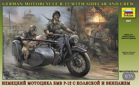 Zvezda 3607 German motorcycle R-12 with sidecar and crew 1/35