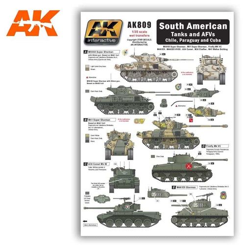 AK interactive 809 Decals SOUTH AMERICAN TANKS AND AFVS CHILE, PARAGUAY AND CUBA 1/35